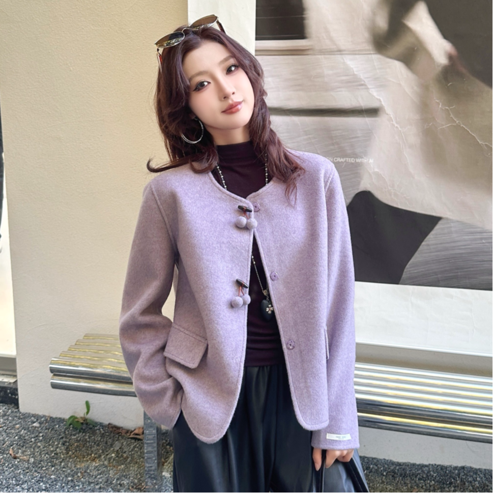 韩版洋气小香风气质显瘦时尚减龄百搭短款圆领双面大衣女外套2722 到手价¥99.90