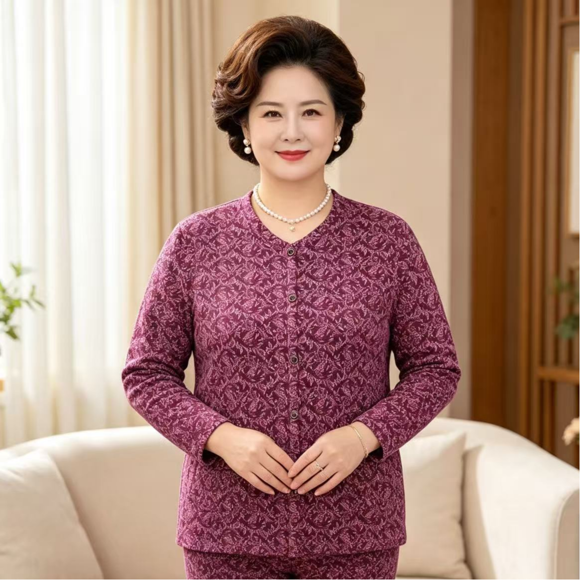 中老年女士开衫保暖内衣对襟系扣子妈妈保暖秋衣上衣睡衣家居服 到手价¥25.99