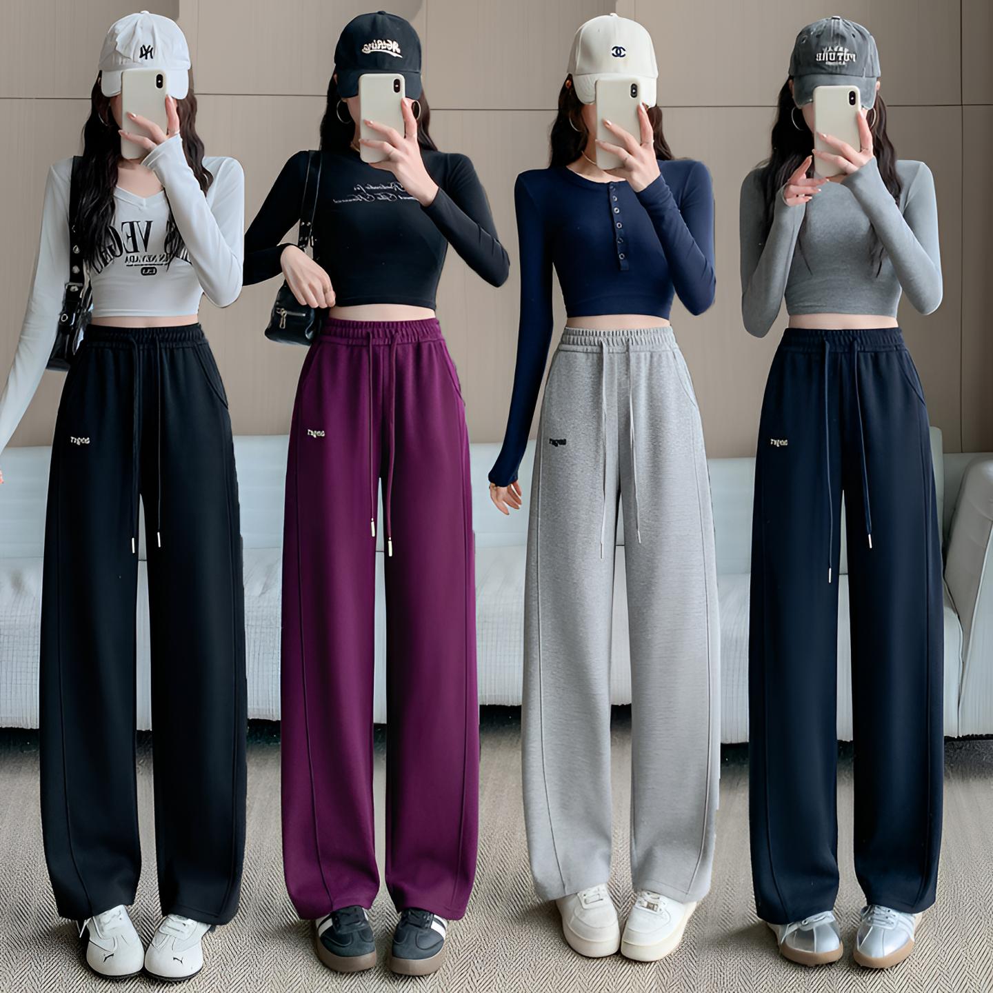 2026新款秋冬季休闲直筒裤女高腰阔腿显瘦宽松百搭运动加绒弯刀裤 到手价¥39.90