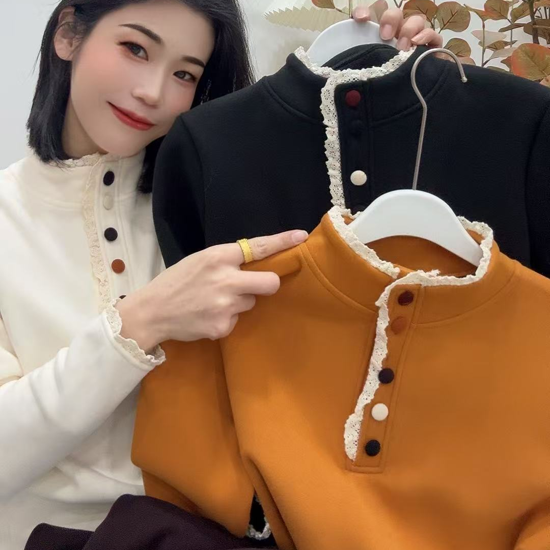 86132-韩版彩扣花边领保暖小衫MJ（衣长58左右） 到手价¥29.90
