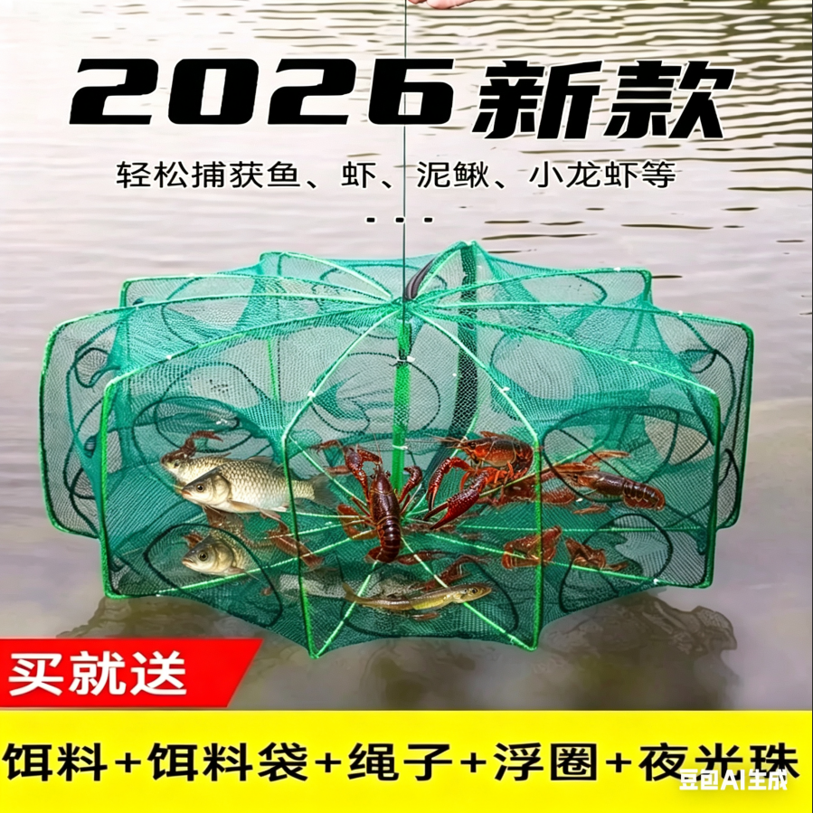 【折叠加厚】折叠鱼笼虾笼鱼网抓泥鳅渔网鱼抓鱼黄鳝折叠耐用虾笼 到手价¥9.90