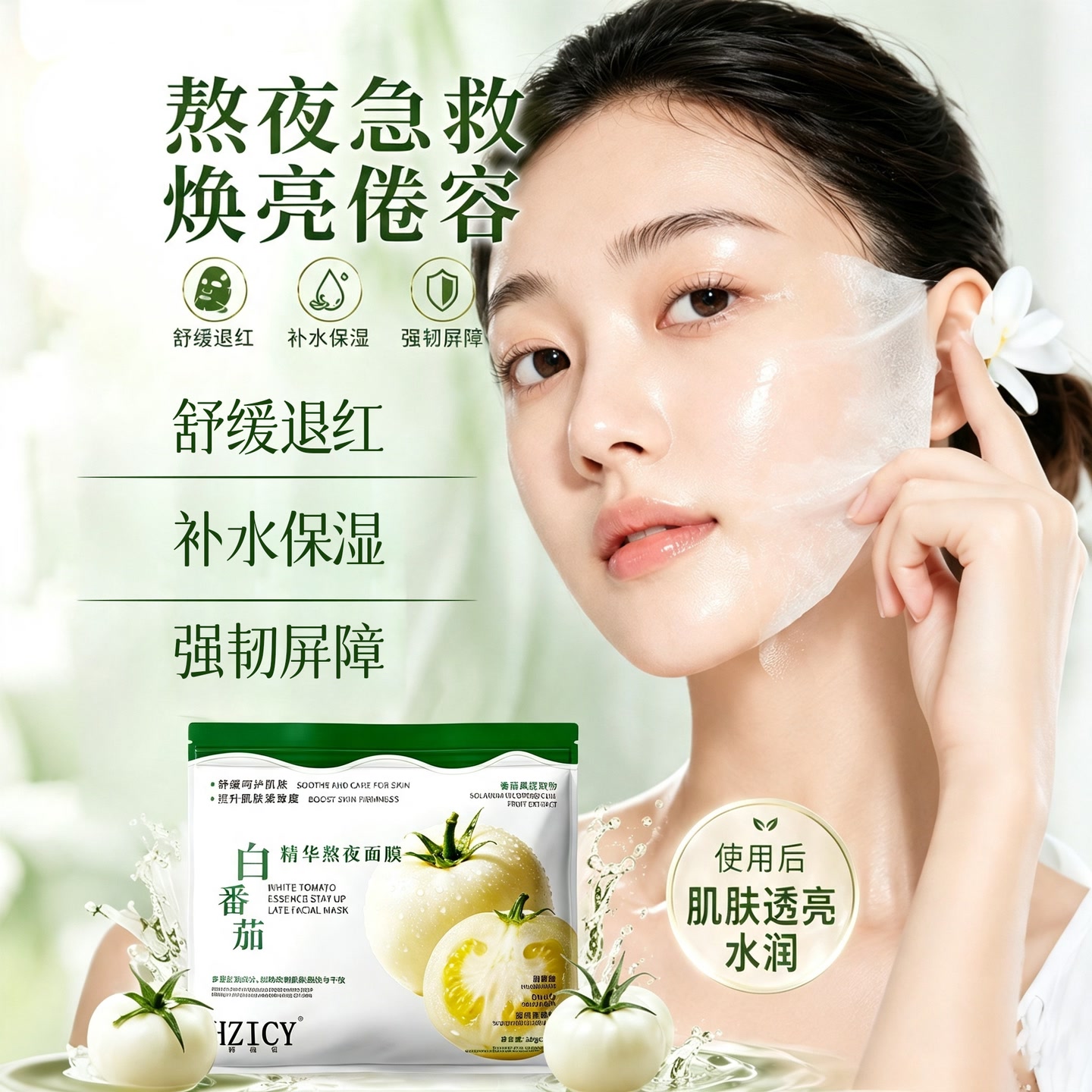 【官方正品】白番茄熬夜焕亮面膜提亮肤色补水保湿嫩肤男女 图片 3