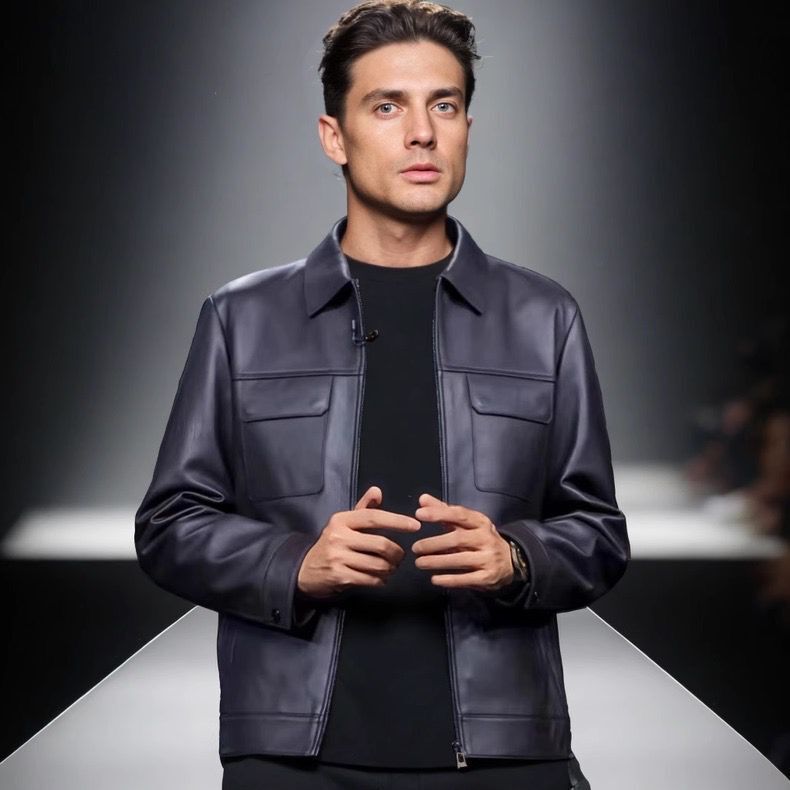 高级感男士皮衣外套修身短款潮牌春秋新款休闲痞帅机车皮夹克上衣