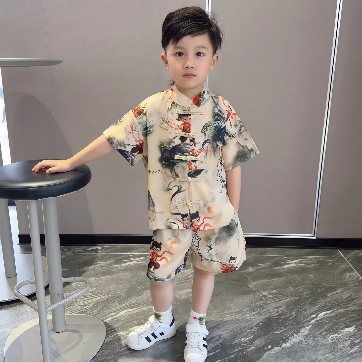 哪吒衣服2025新款夏季儿童套装男童汉服夏装中式衬衫短裤两件套 到手价¥25.90