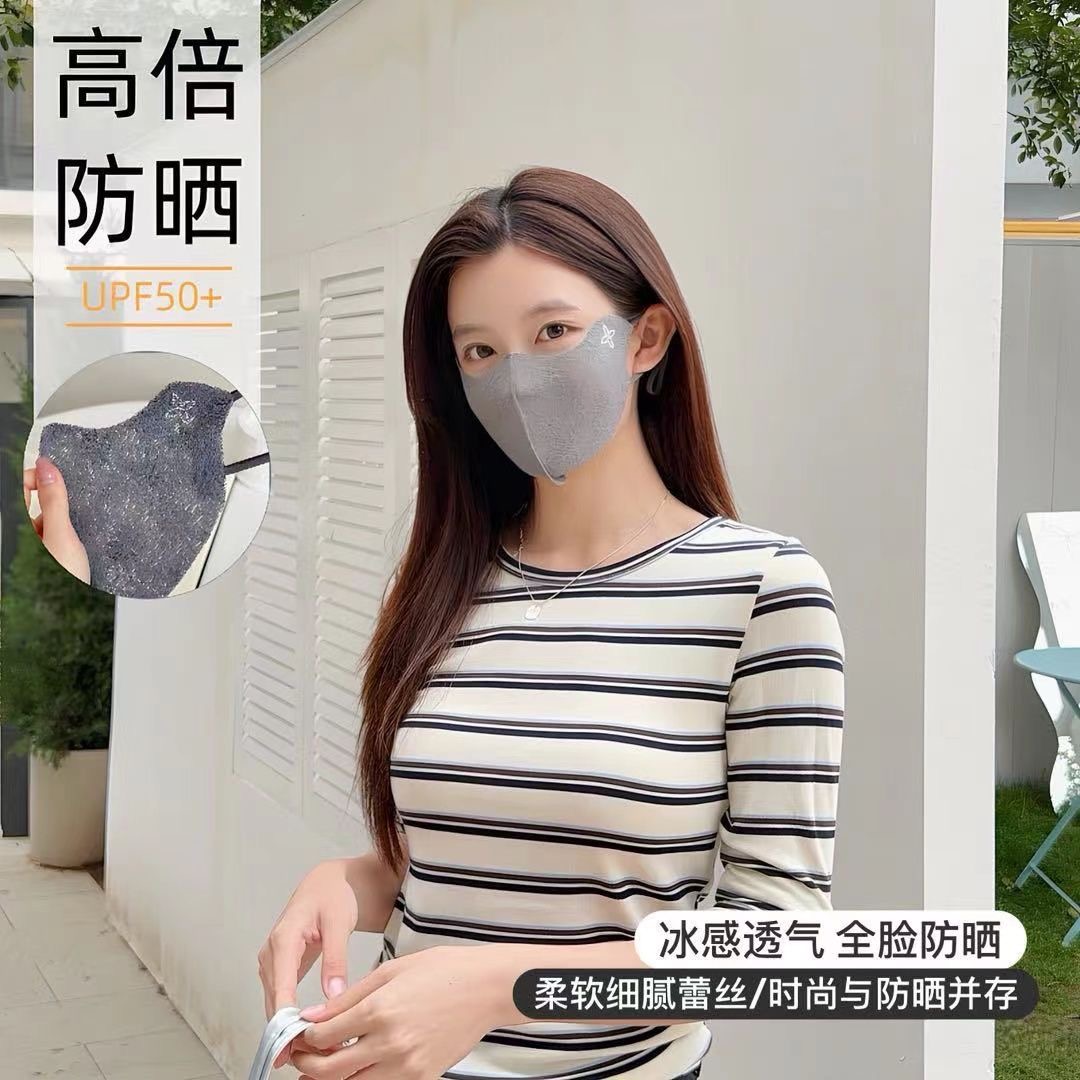 夏季高颜值蕾丝防晒口罩女士护眼角轻薄透气防紫外线3d立体口罩WY 到手价¥9.99