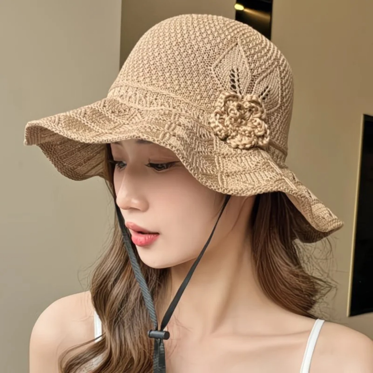 夏季户外洋气遮阳帽子女防晒渔夫帽女韩版波浪大檐针织sa174 到手价¥14.90