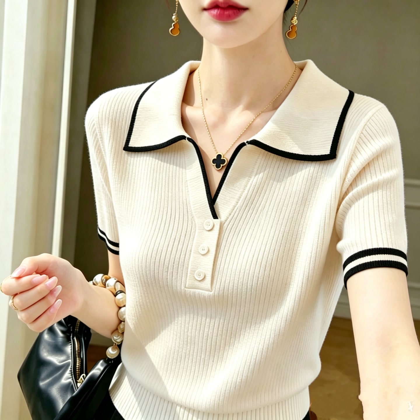 2026新款夏季冰丝针织衫镂空女装专柜正品清仓女款洋气百搭6885 到手价¥46.98