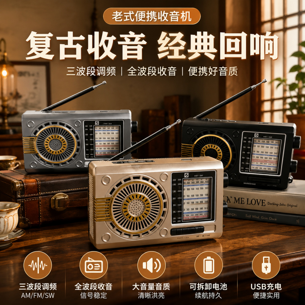 老式全波段太阳能收音机老人专用蓝牙音箱插卡随身唱戏机6749 到手价¥59.80