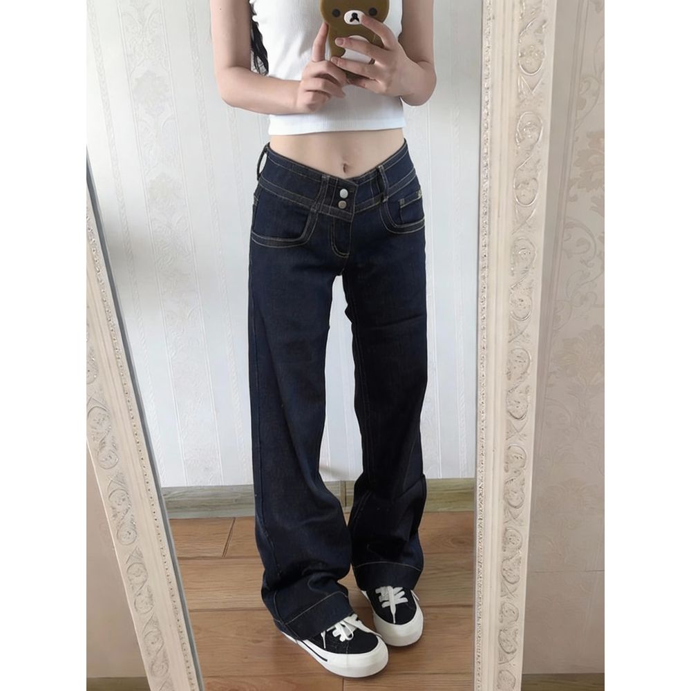 深蓝原色低腰不贴腿微喇牛仔裤女2026新款美式小个子直筒喇叭裤子 到手价¥68.80