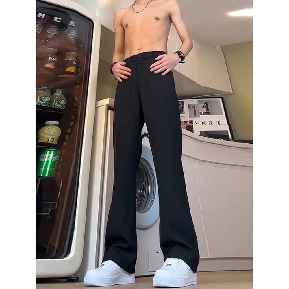 纯黑色直筒西裤垂坠感高级感弯刀微喇潮男裤子夏季牛仔休闲西装裤 到手价¥9.90