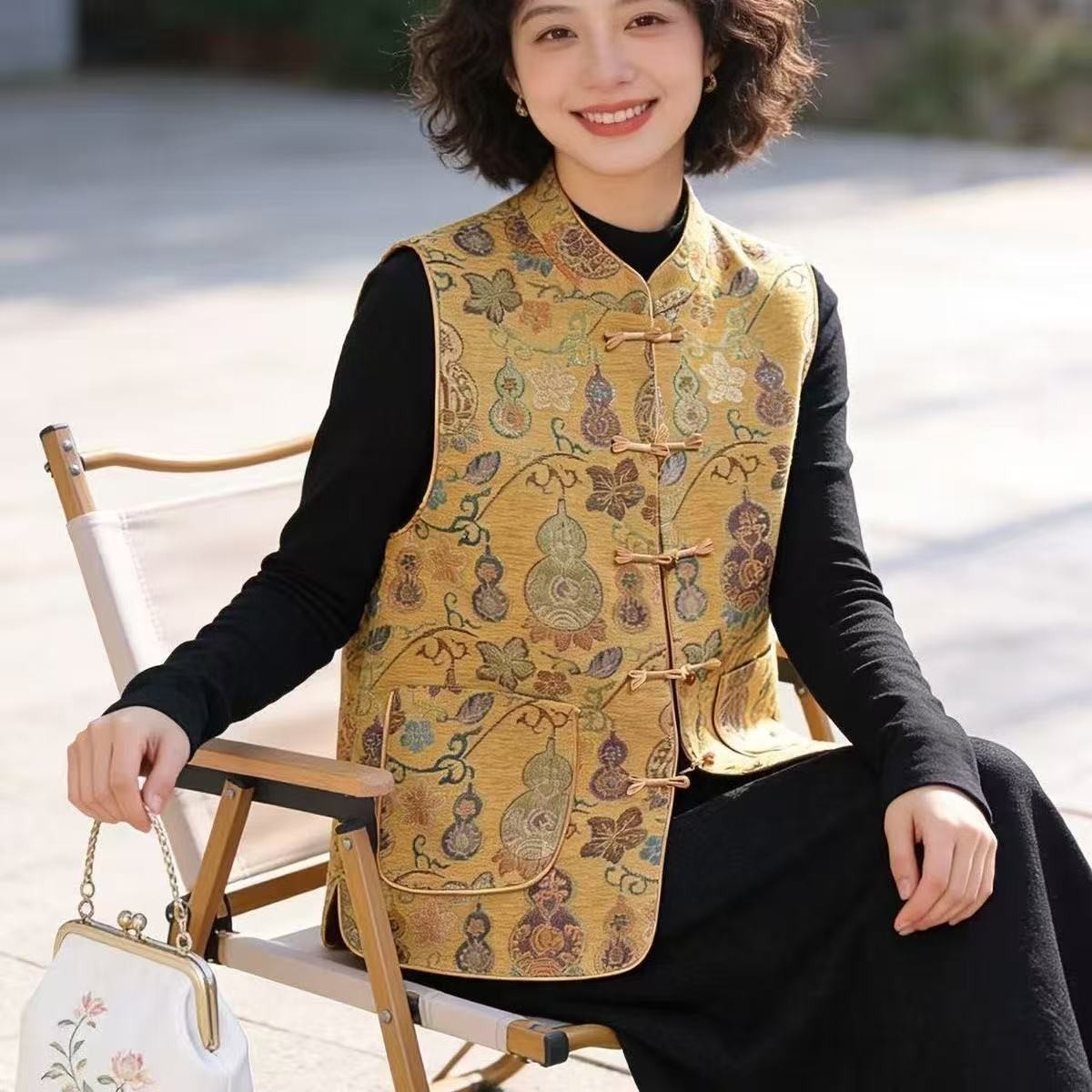 新款新中式国风福禄款时尚百搭马夹中老年女士春秋短款有口袋马甲 到手价¥49.99