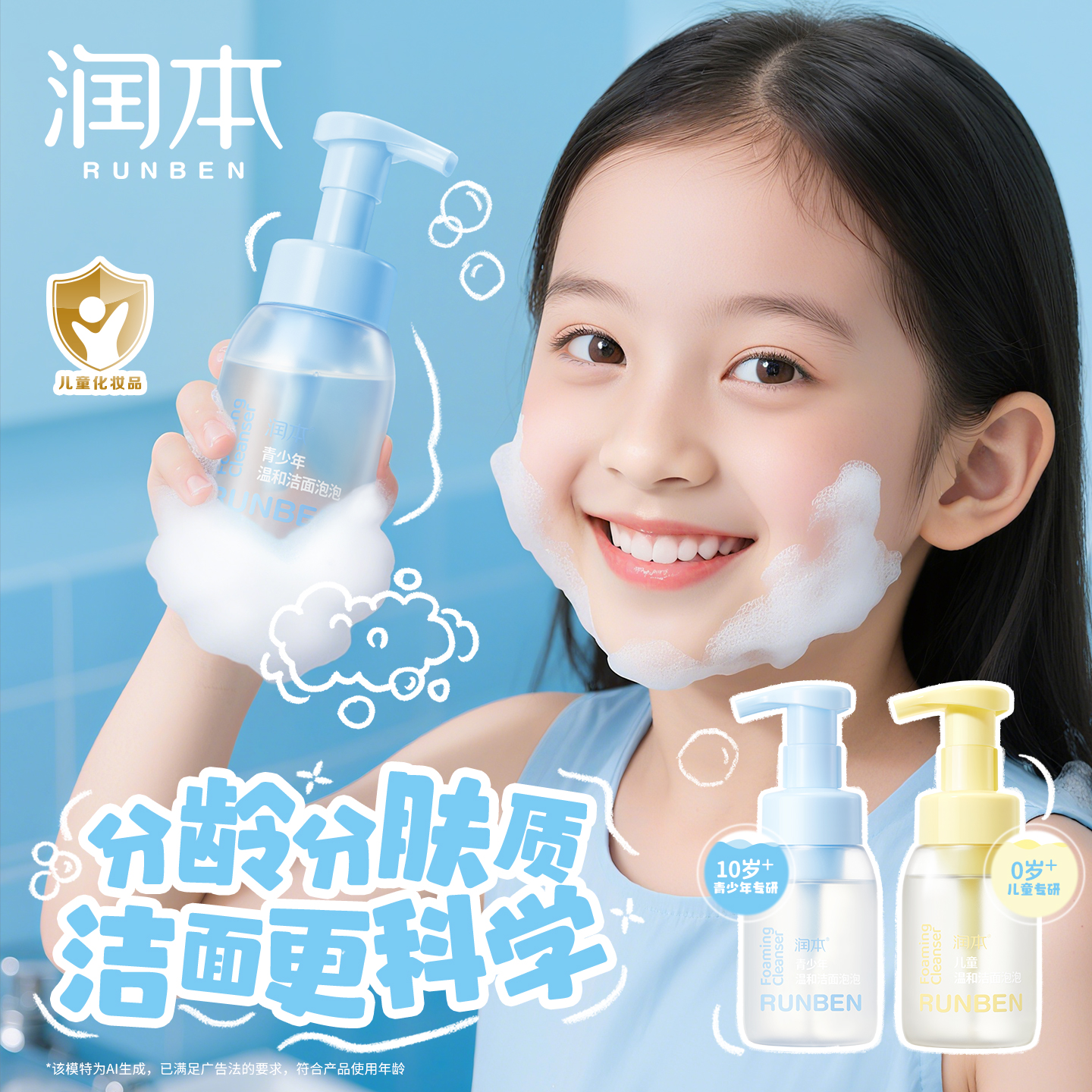 润本儿童&青少年温和洁面泡泡200ml/瓶 极简配方 到手价¥29.90