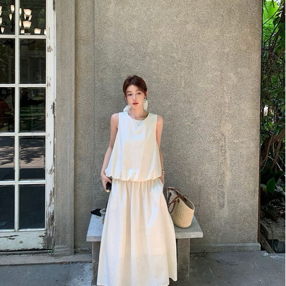 2026夏季新款女韩版温柔背心蓬松上衣松紧腰半身裙套装3138#0.1 到手价¥39.90