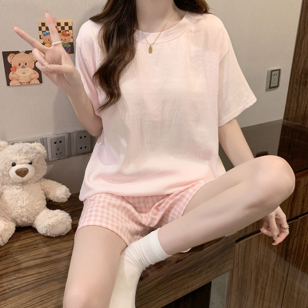 睡衣女新款夏季带胸垫短袖套装大码宽松甜美女士夏天可外穿家居服 到手价¥39.90