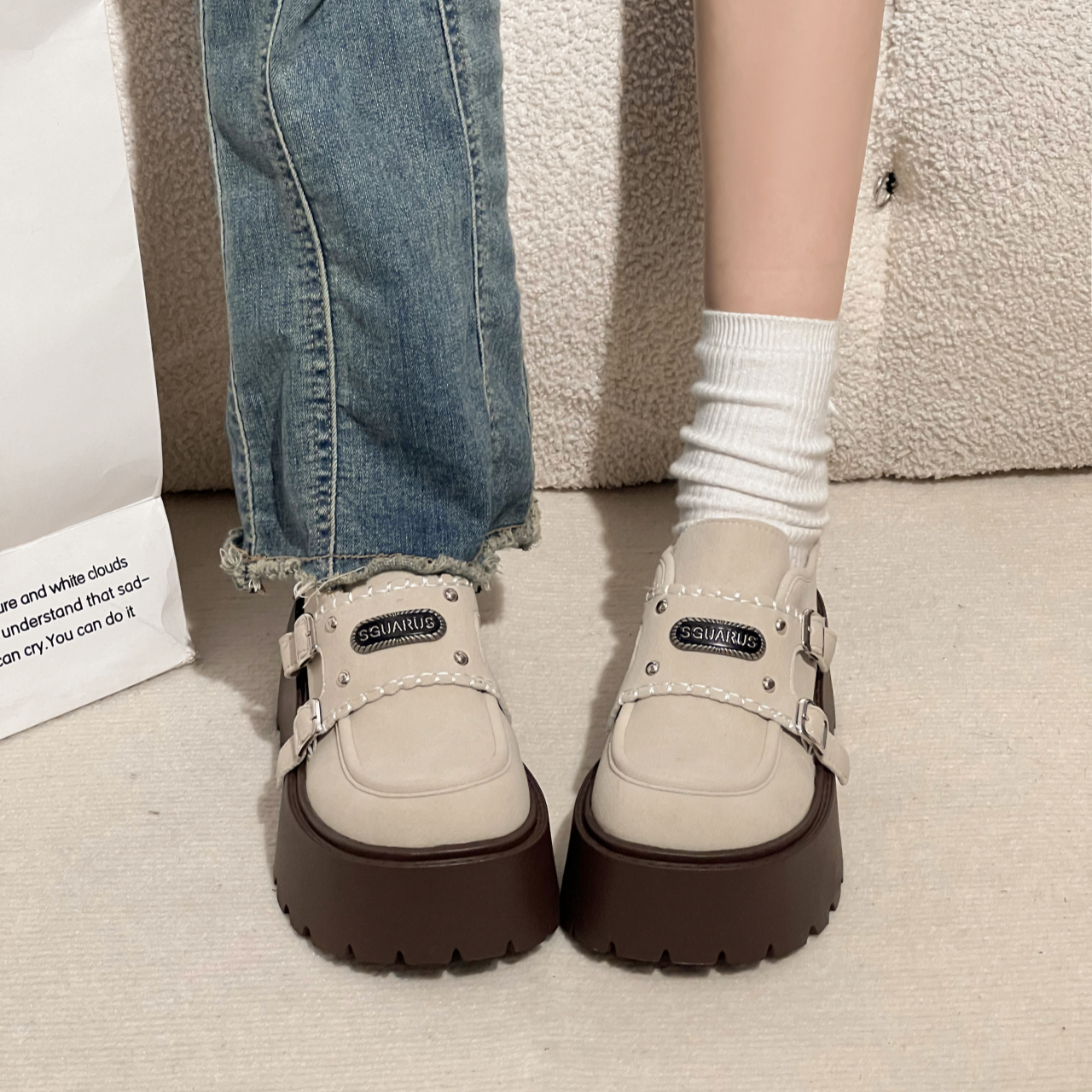 法式松糕厚底深口单鞋女秋季复古勃肯鞋2025新款增高玛丽珍乐福鞋 到手价¥89.90