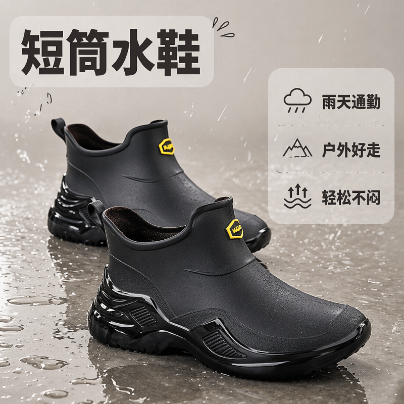 男士水鞋防滑耐磨短筒雨天也能穿出街头感水鞋男款 到手价¥39.90