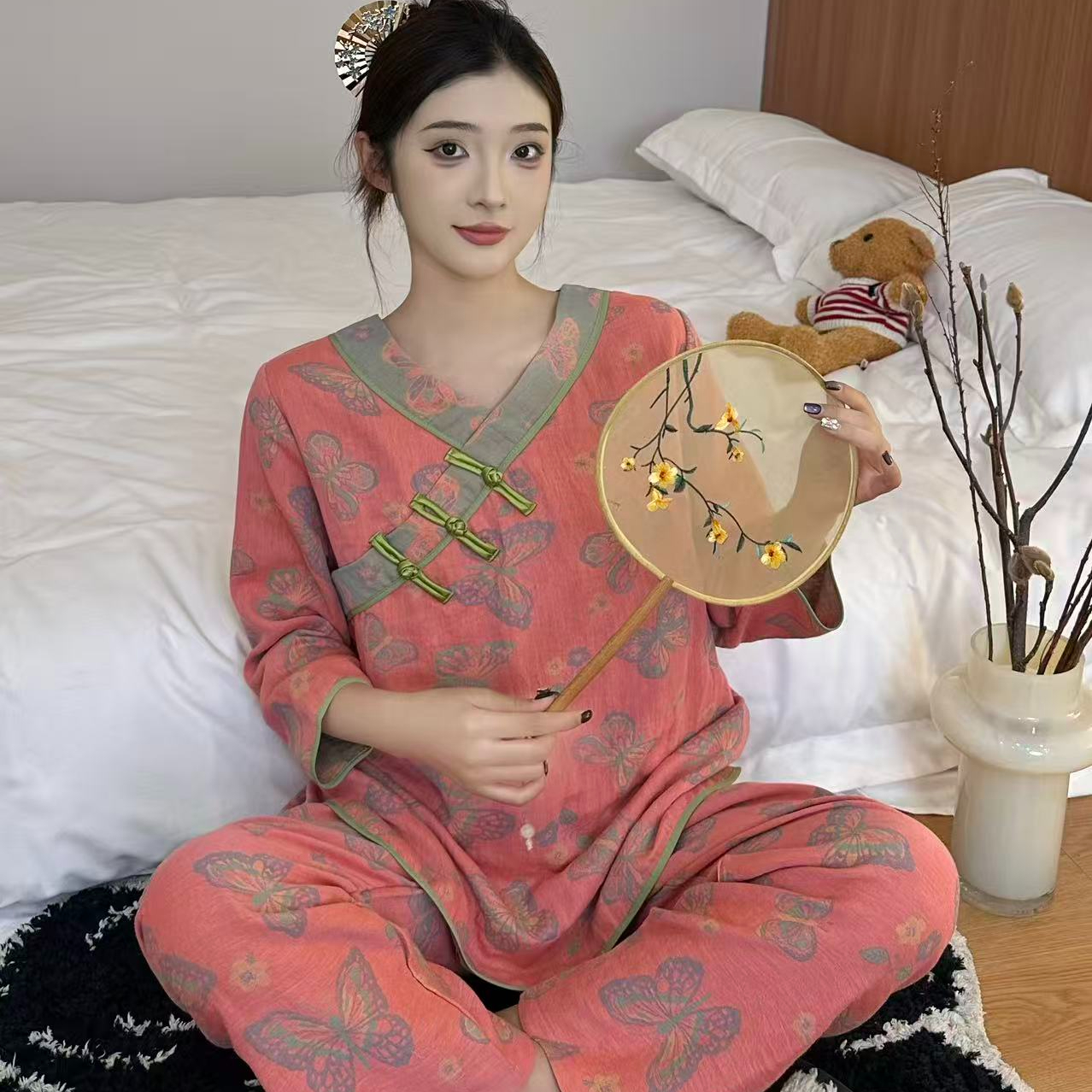 【清仓促销】新款双层纱全棉新中式保暖显瘦复古文艺家居服#339 到手价¥59.90