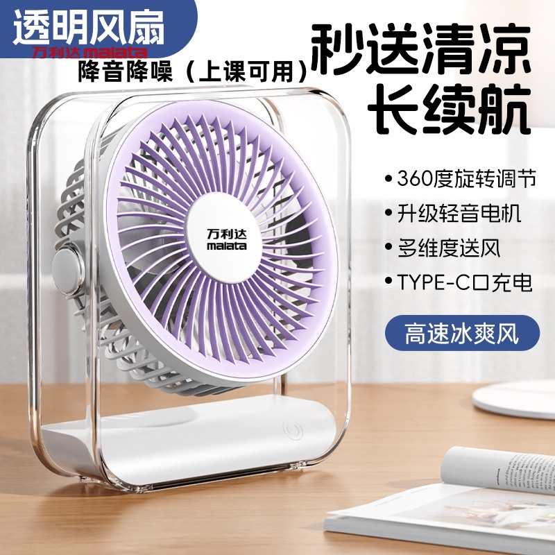 万利达桌面电风扇usb充电学生上课可用降噪办公室小型台式大风力 到手价¥28.40