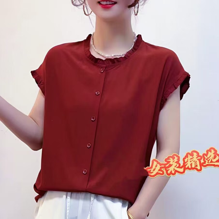 夏季新款洋气纯色时尚休闲衬衫显瘦减龄耳边百搭短袖上衣T恤018 到手价¥16.90