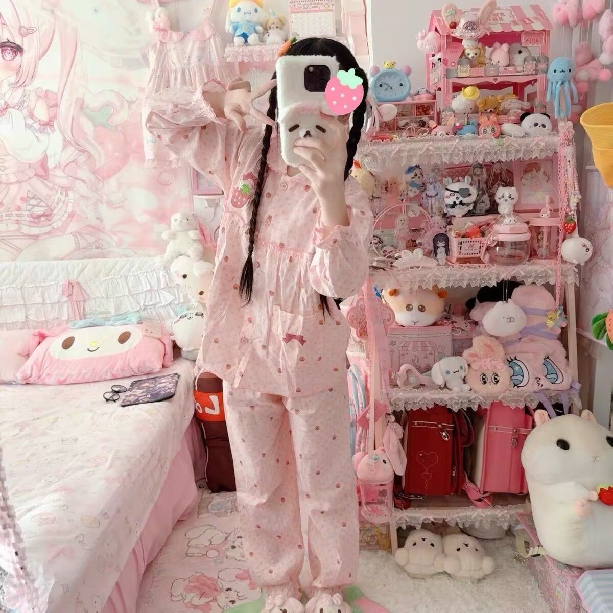 刺绣草莓睡衣女春秋显瘦娃娃领少女学生长袖长裤家居服套装可外穿 到手价¥44.90