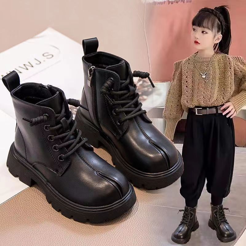 马丁靴女童2025年秋冬季新款男童加绒加厚保暖鞋子洋气皮靴英伦风 到手价¥46.90