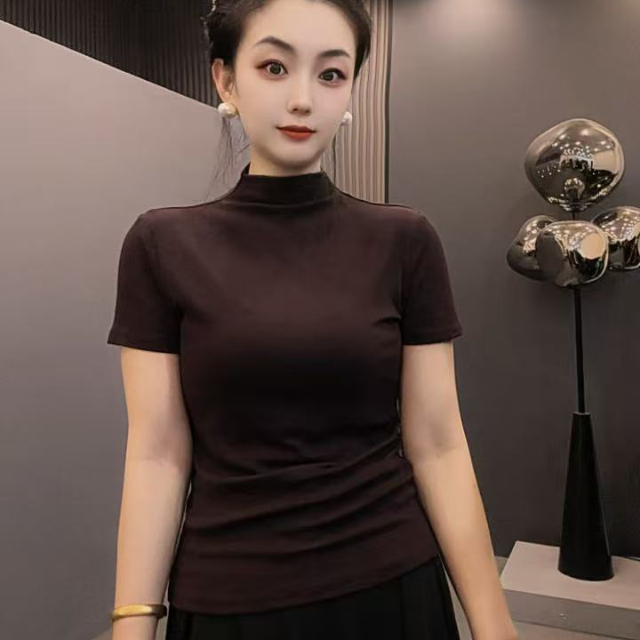 *8862-1款 新款夏季半高领修身显瘦纯色百搭打底时尚简约T恤 到手价¥39.90