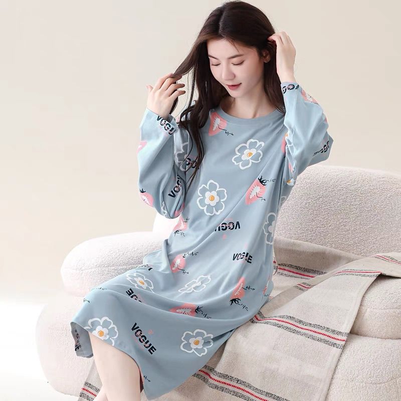 新款睡裙秋冬长袖德绒连衣裙2-300斤宽松中长款家居服睡衣可外穿