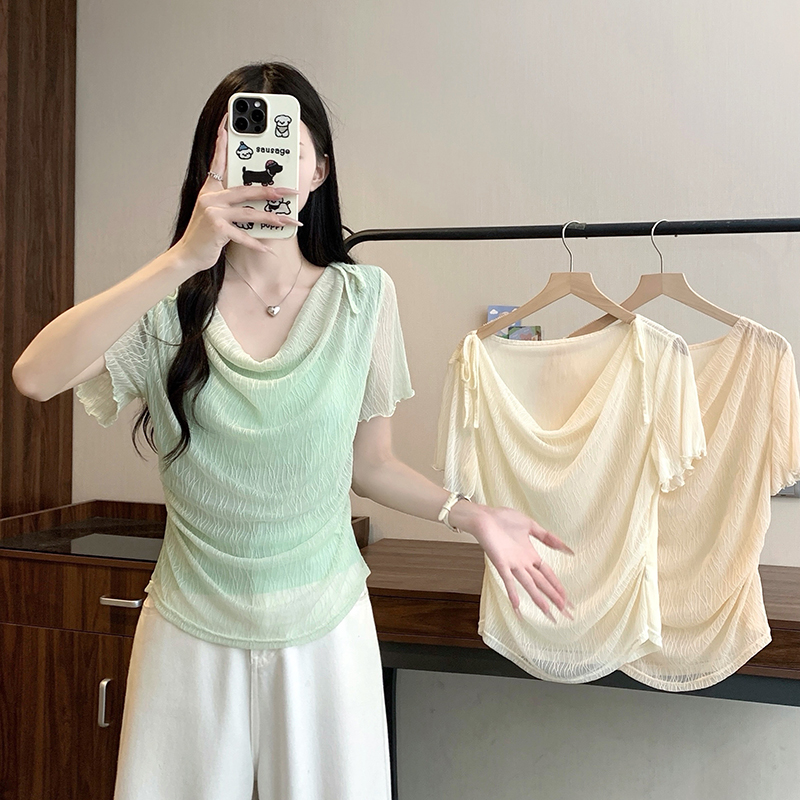 【B】2026夏装新款胖mm大码女韩系纯欲荡领漂亮短袖小衫上衣24847 到手价¥49.90