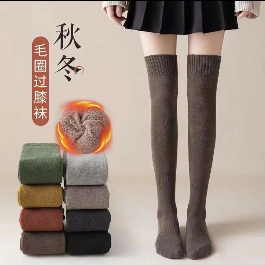 【达人优选】 秋冬长筒纯色过膝袜显瘦美塑形袜毛圈保暖袜LZ 到手价¥9.99