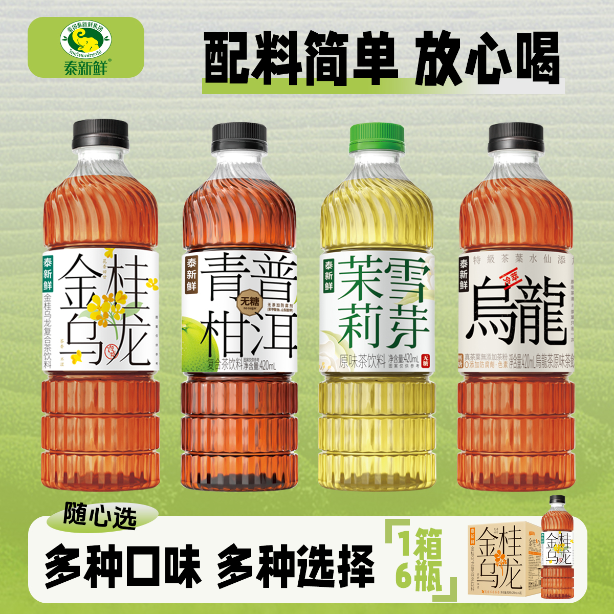 泰新鲜无糖茶饮料茉莉雪芽乌龙茶青柑普洱金桂乌龙茶420ml*6瓶 到手价¥13.90