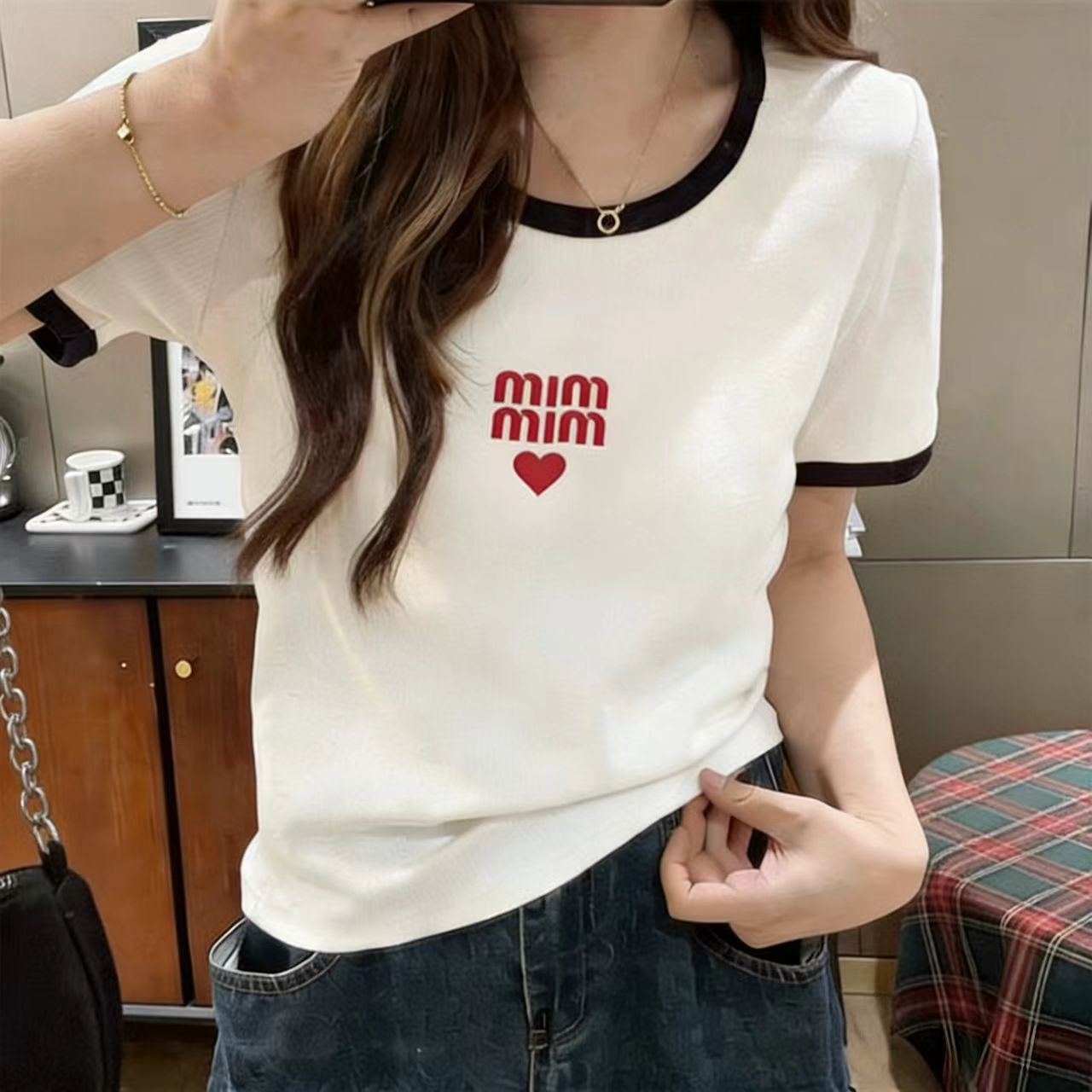 拼接mim 清新2简约夏季爆款休闲圆领T恤短袖女款小众设计感 到手价¥16.99