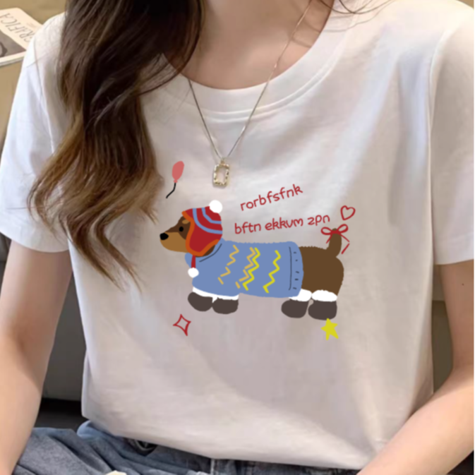【腊肠狗】2爆款印花夏季新款复古百搭显瘦时尚白色半袖T恤 到手价¥9.99