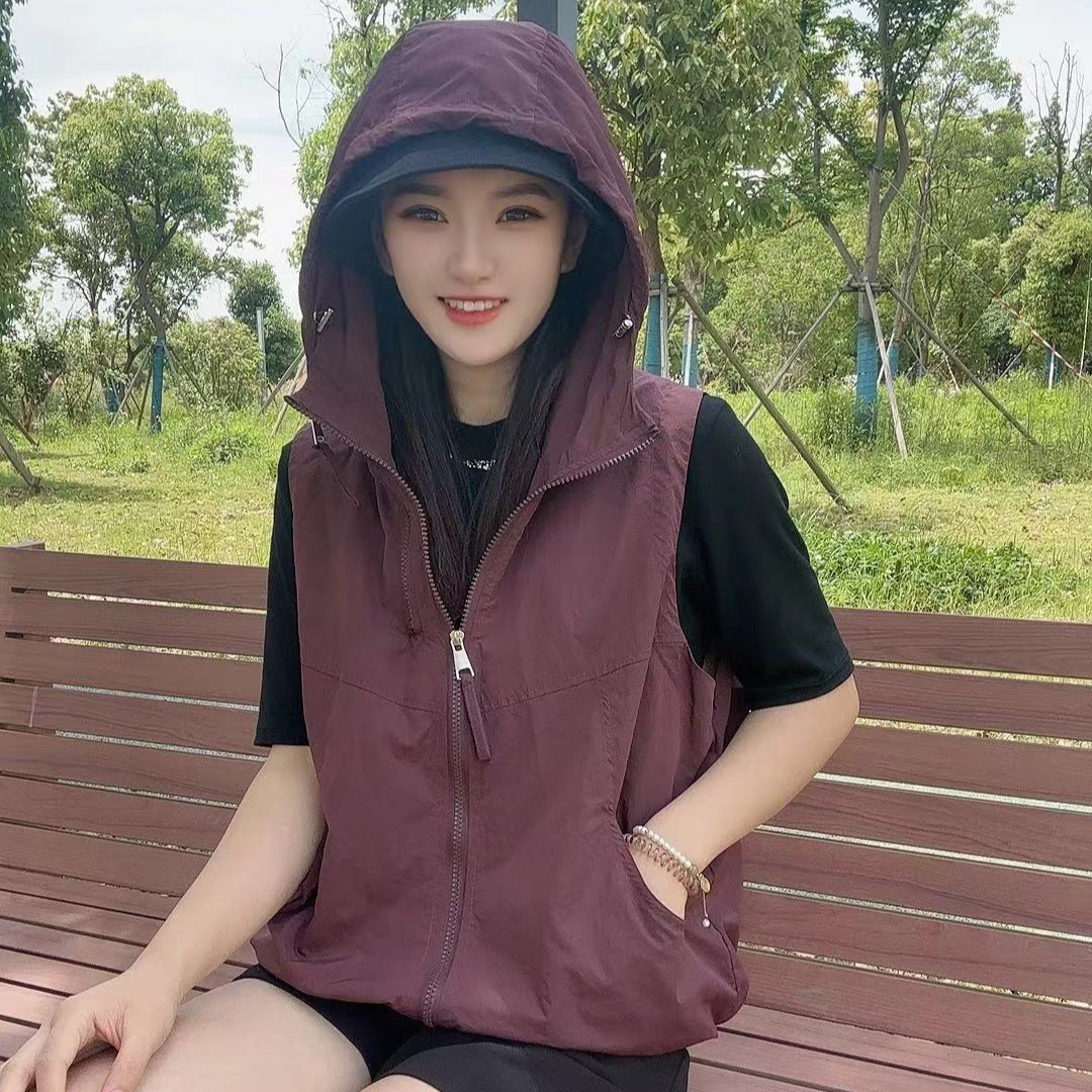 【双拉链】防晒衣女夏季新款马甲韩版宽松大码薄款连帽马夹短外套 到手价¥29.90