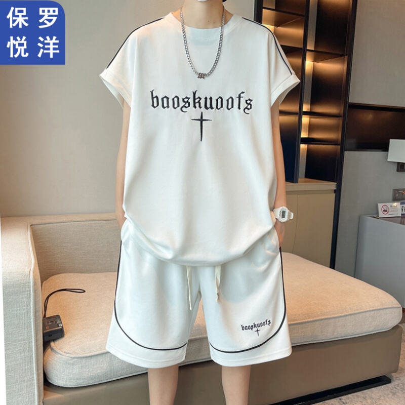 保罗悦洋夏季男士冰丝薄款无袖套装T恤短裤二件套宽松运动休闲衣J 到手价¥29.90