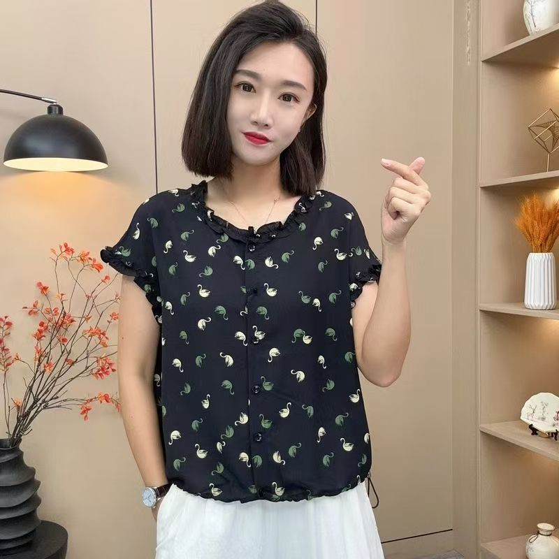 【无抽绳】圆领花边设计洋气妈妈装气质百搭休闲短袖套头上衣天鹅 到手价¥17.90