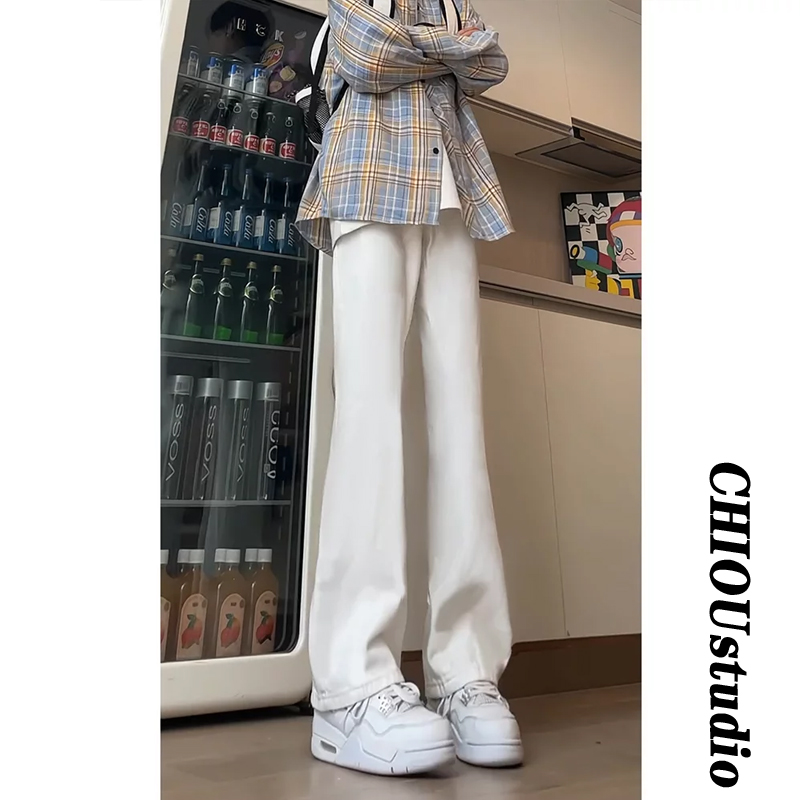 美式cleanfit白色牛仔裤男春夏高街vibe直筒微喇裤ins潮牌弯刀裤 到手价¥6.01