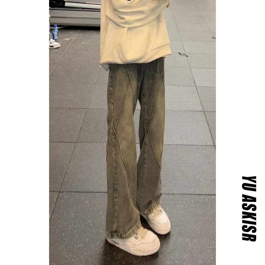 美式复古高街解构水洗牛仔裤男春秋新款百搭裤子vibe风做旧直筒裤 到手价¥69.99