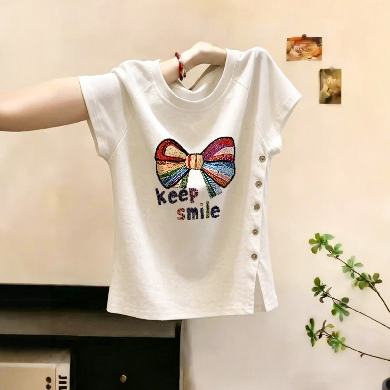 大码女装开叉纽扣短袖T恤夏季修身显瘦2026新款超火减龄胖mm上衣 到手价¥29.90