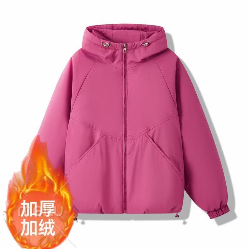 【加绒加厚】连帽加绒加厚短款外套抽绳宽松长袖冲锋衣棉服夹克 到手价¥59.90