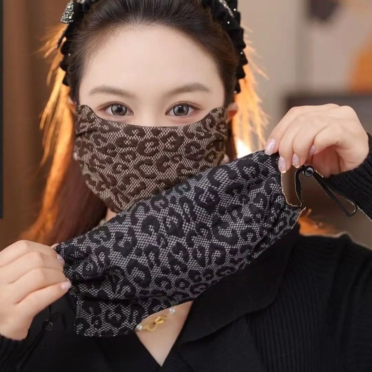 夏季时尚网红女款蕾丝亲肤透气可水洗网纱护眼角高颜值豹纹口罩 到手价¥13.80
