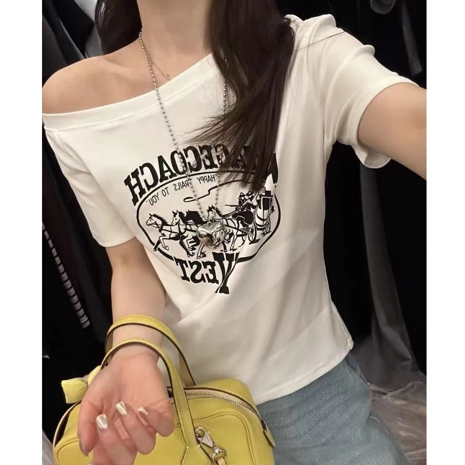 3998夏季新款斜肩短袖修身T恤女装显瘦打底衫短款百搭上衣【ZP】 到手价¥9.99