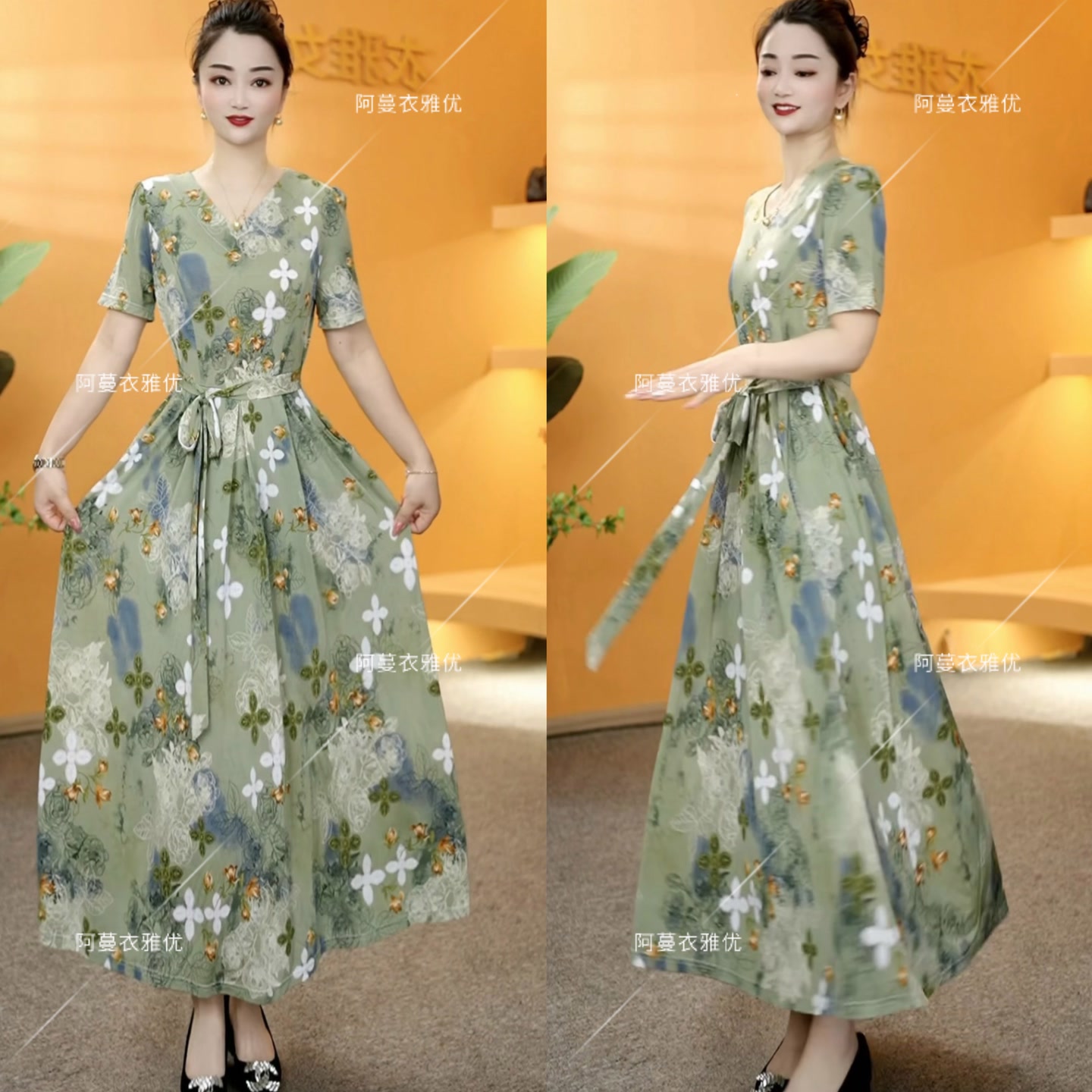 【衣雅臻选】8121-2031#夏季新款冰感丝气质系带高腰大摆连衣裙 到手价¥29.90