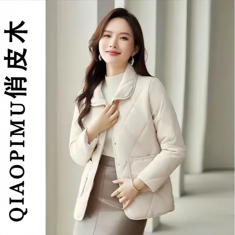 新款翻领复古菱格短款棉衣时尚保暖棉服外套 到手价¥21.90
