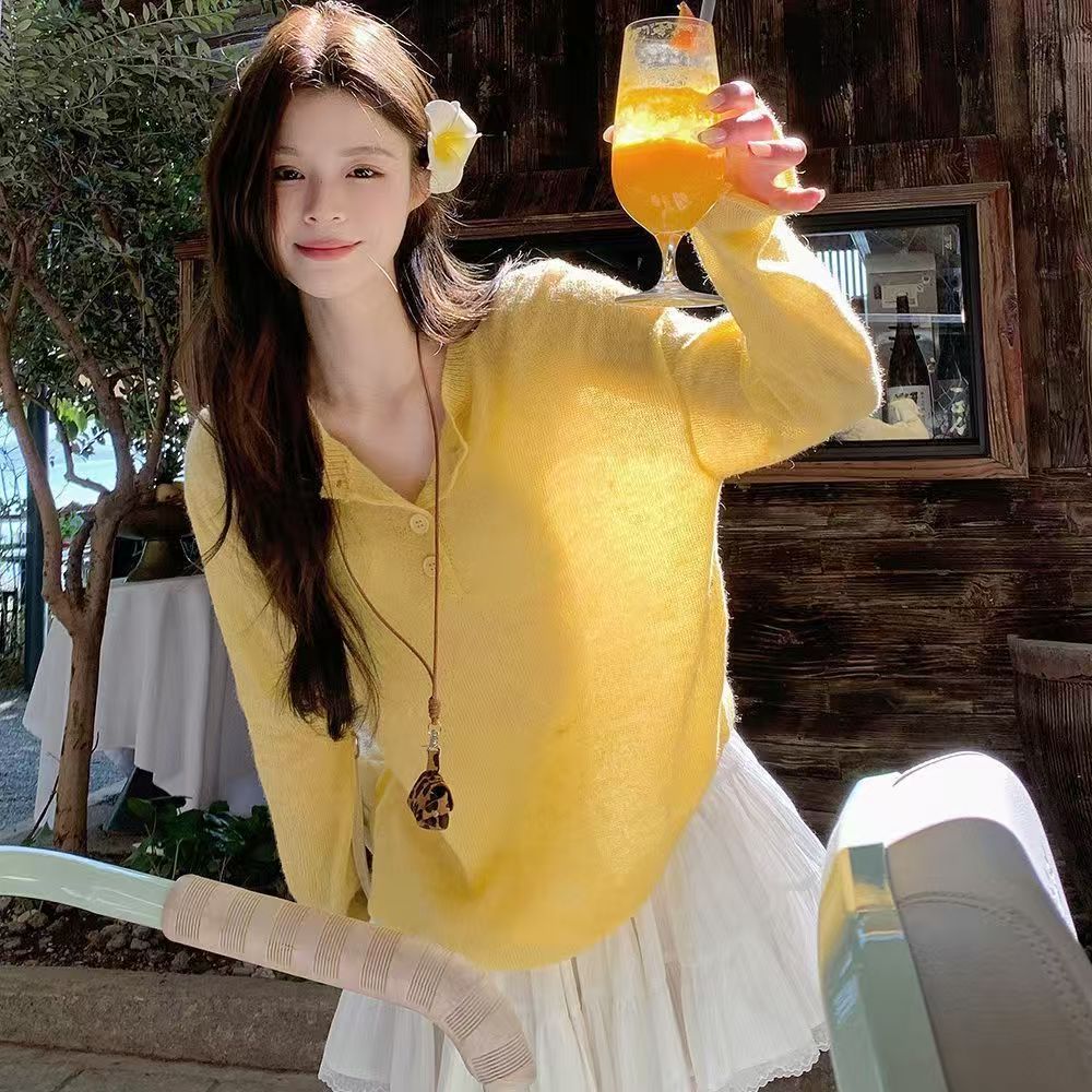 卷边微透长袖针织衫春秋新款薄款宽松罩衫防晒上衣女chic慵懒风YY 到手价¥15.90