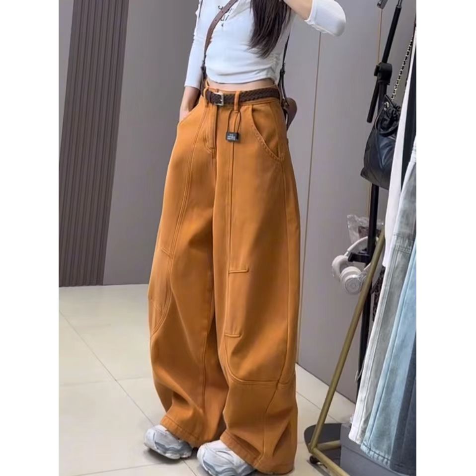 春季新款工装牛仔裤宽松显瘦高腰梨形身材大码微胖窄版阔腿长裤 到手价¥98.00