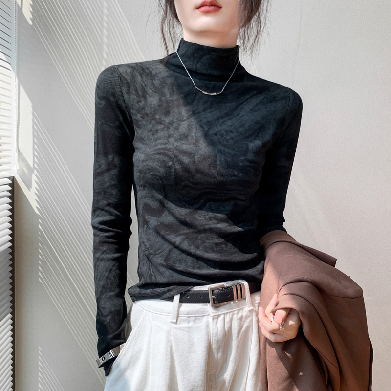 半高领德绒长袖T恤女2025秋冬新款扎染高级感修身小众打底衫上衣 到手价¥19.90