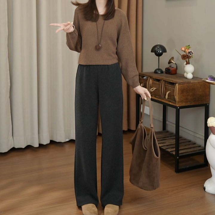 秋冬加绒加厚高腰显瘦高腰纯色外穿休闲裤宽松直筒阔腿裤女 到手价¥79.99