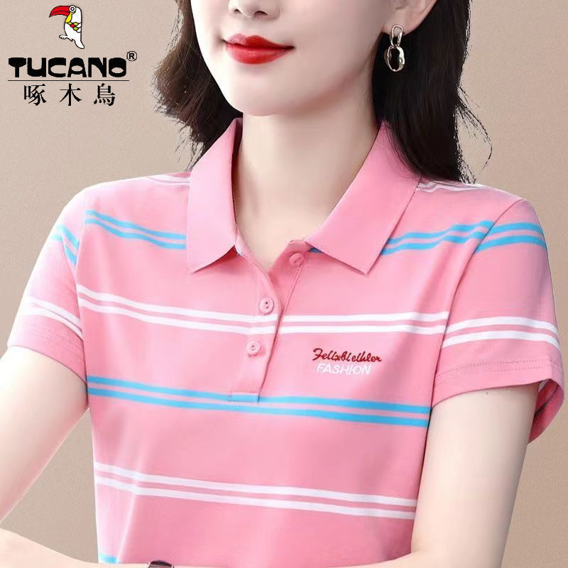 啄木鸟正品休闲洋气纯棉百搭POLO衫夏季新款短袖t恤女上衣设计感 到手价¥49.90