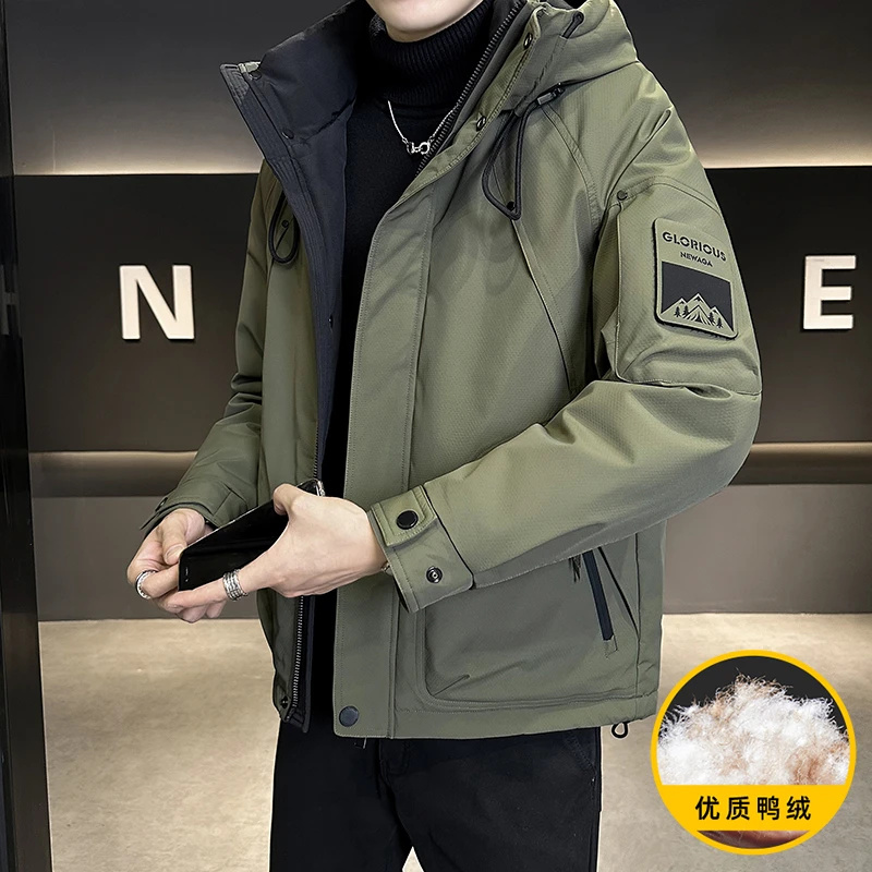 新国标鸭绒男士冬季连帽加厚保暖羽绒服户外休闲运动工装冲锋衣男 到手价¥198.00