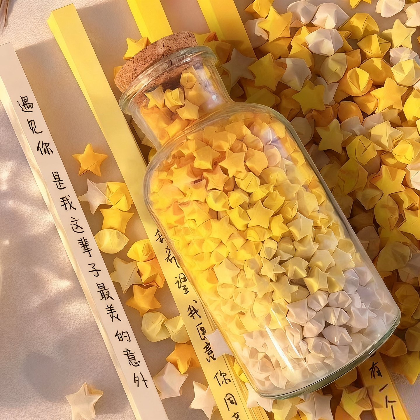 许愿瓶子玻璃瓶幸运星星折纸条渐变黄diy520生日礼物心愿瓶漂流罐 到手价¥2.89